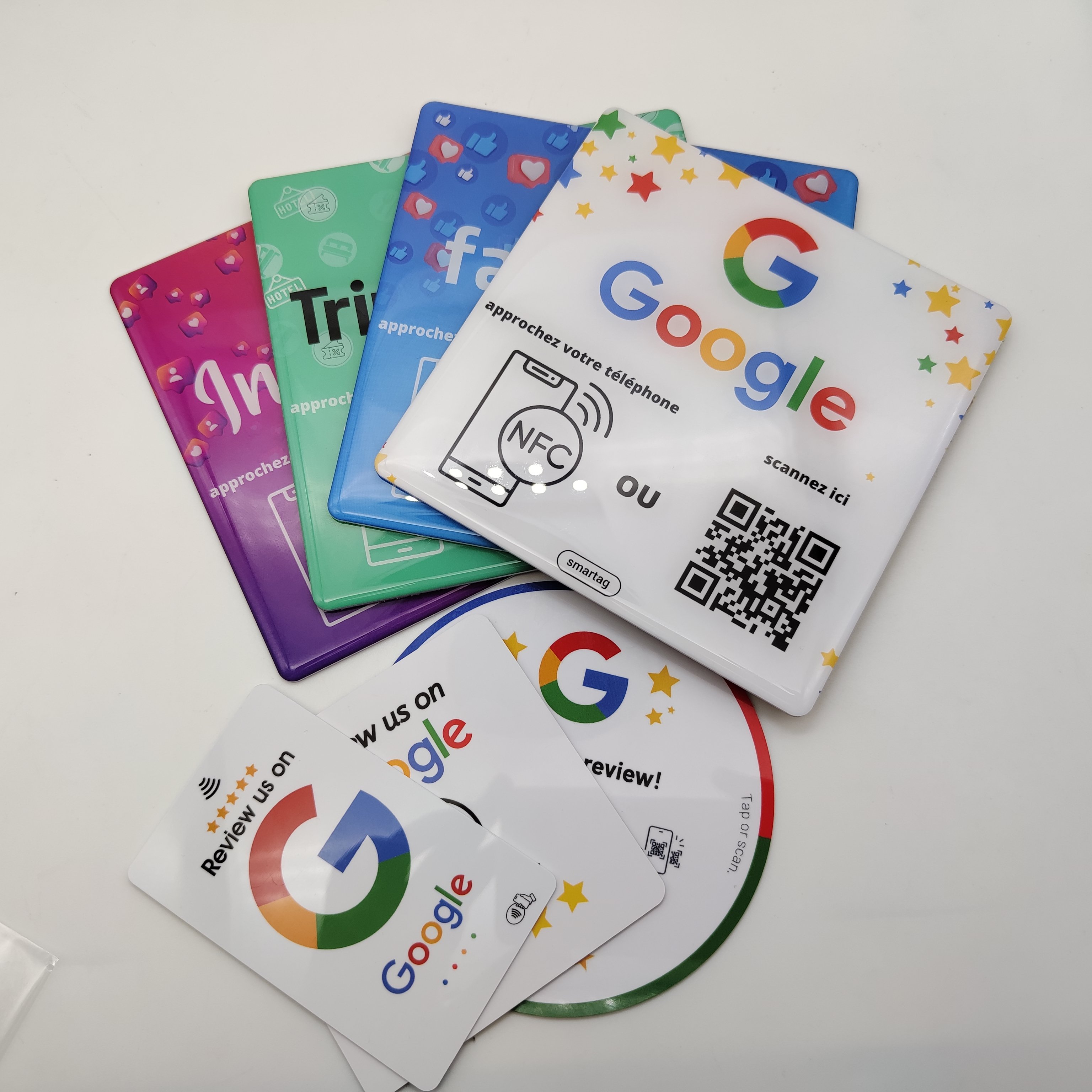 NFC 80*80mm or customized size rfid printing epoxy google/tripadvisor/facebook/review card