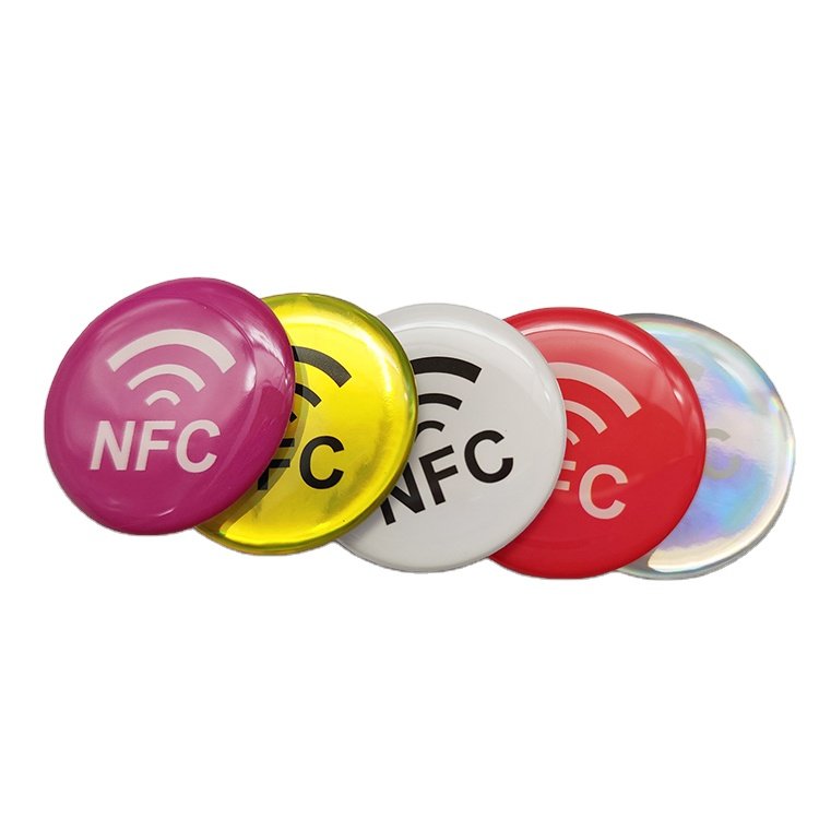 Custom Printed NFC NTAG 213/ NTAG 215/ NTAG 216 Anti-metal RFID Epoxy Sticker Label with13.56MHz 14443A protocol