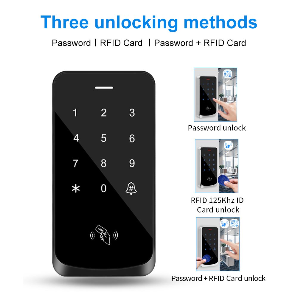 10000 User Waterproof Backlight Touch 125Khz+13.56Mhz Access Control Keypad ID IC Proximity Card Reader Password Unlock Wiegand