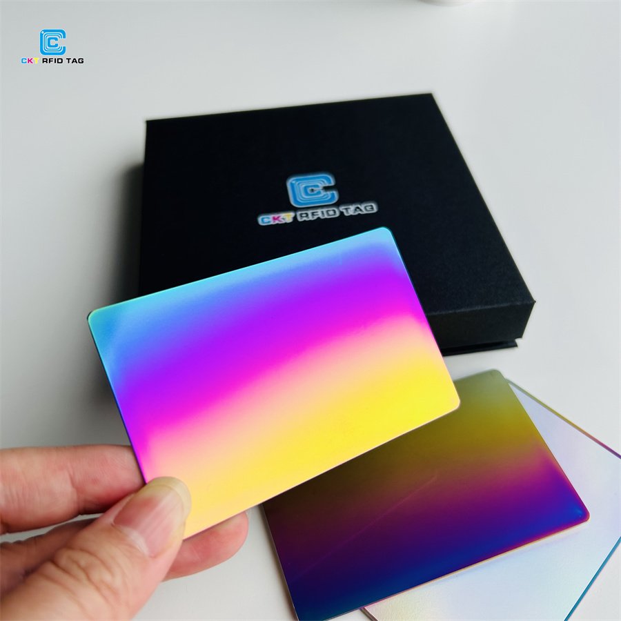 Custom Luxury NFC Blank Metal Digital Business Card Rainbow Foil Membership Card