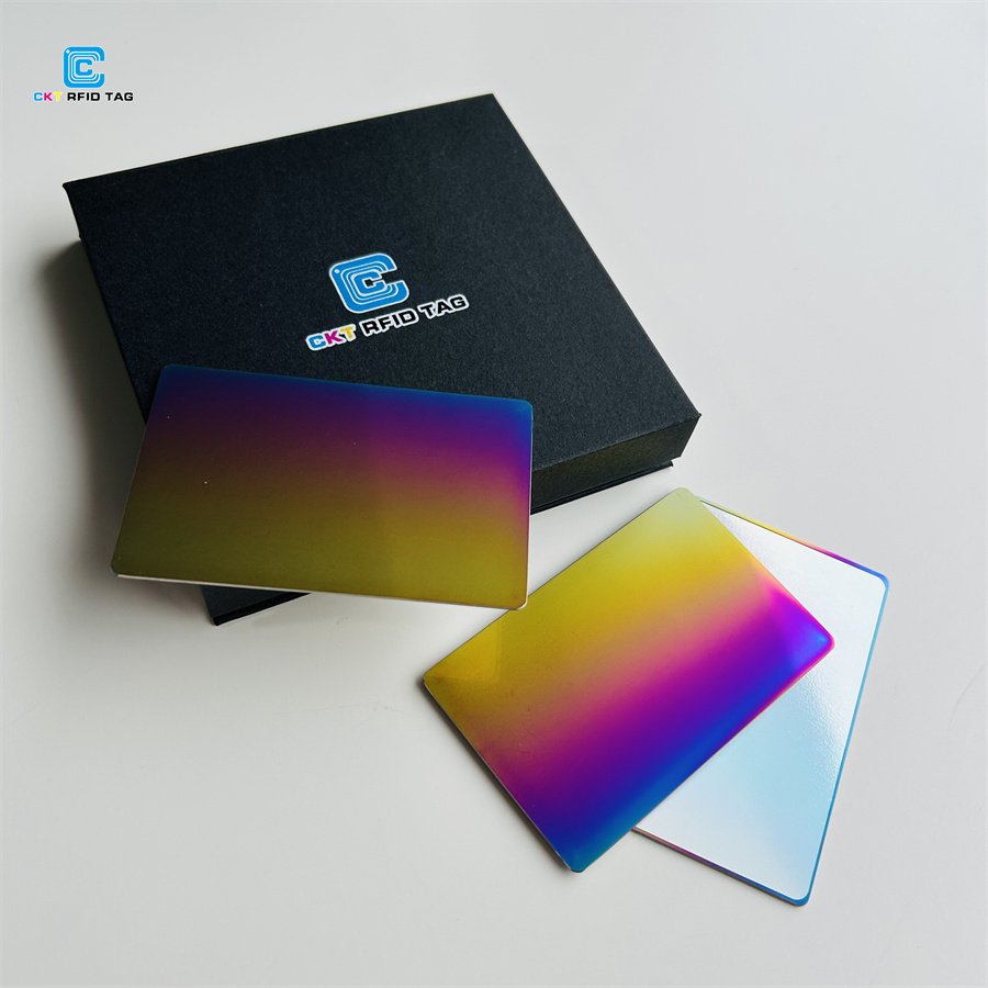 Custom Luxury NFC Blank Metal Digital Business Card Rainbow Foil Membership Card