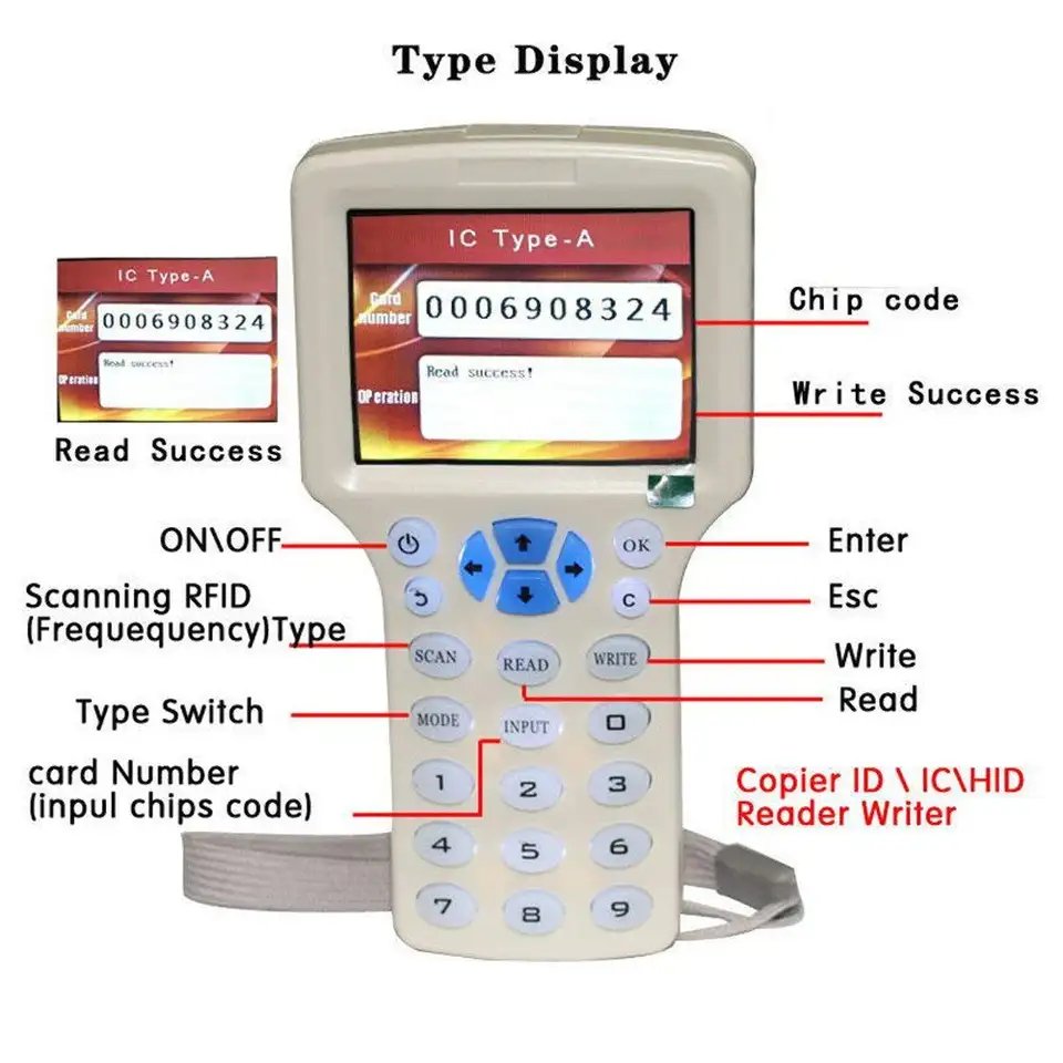 Handheld NFC IC Access Card Keychain Duplicate 125Khz 13.56mhz Access Control Card Clone Key fob RFID ID Card Duplicator
