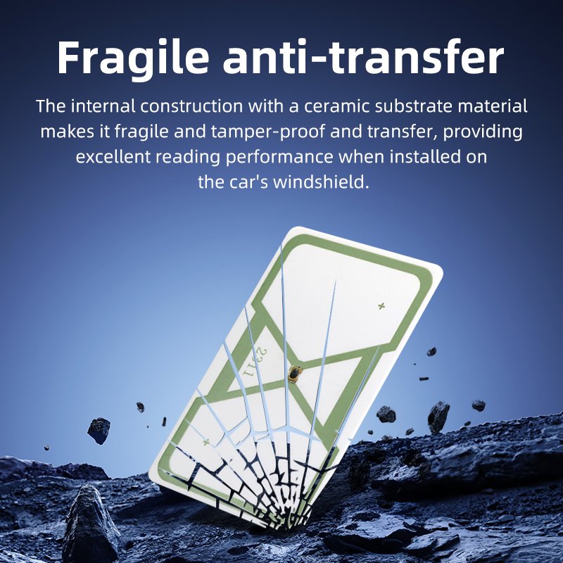 WYUAN ISO18000-6C/6B UHF RFID Ceramic Blank Card Long Range Vehicle Windshield Tamper-Proof Label 860-960MHz for Access Control