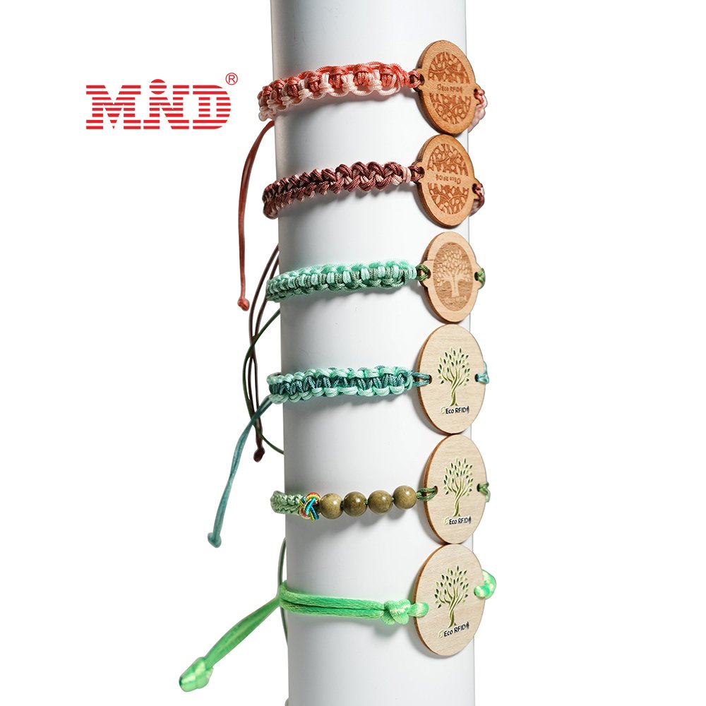 Customized RFID NFC Wristbands NTAG 213 Business Key Wood Bamboo Card String Rope Braided Event Bracelet