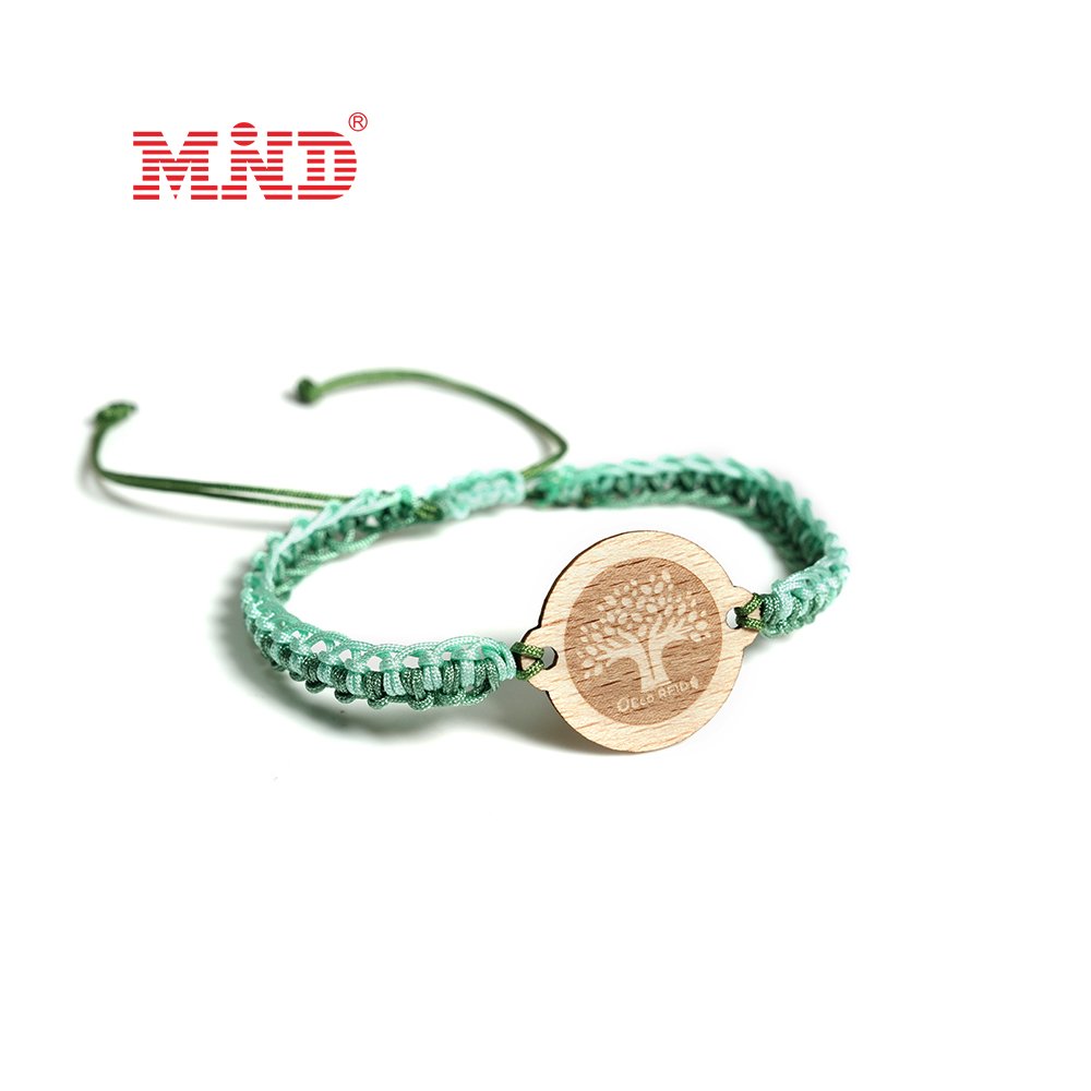 Customized RFID NFC Wristbands NTAG 213 Business Key Wood Bamboo Card String Rope Braided Event Bracelet