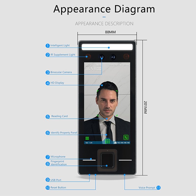 Waterproof Outdoor 5inch Multi-Biometric Face Facial Recognition Access Control Time Attendance Device with Free Software