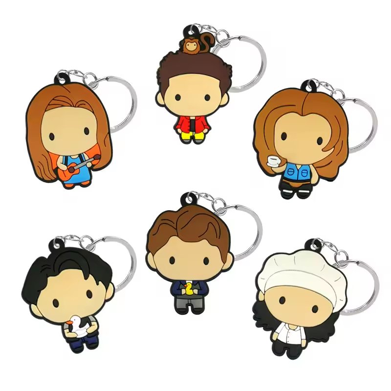 Custom Colored RFID NFC glue key chain Rubber Key Chain Friends Cartoon Figure Keyring Trend Movies Character Key Holder Charms