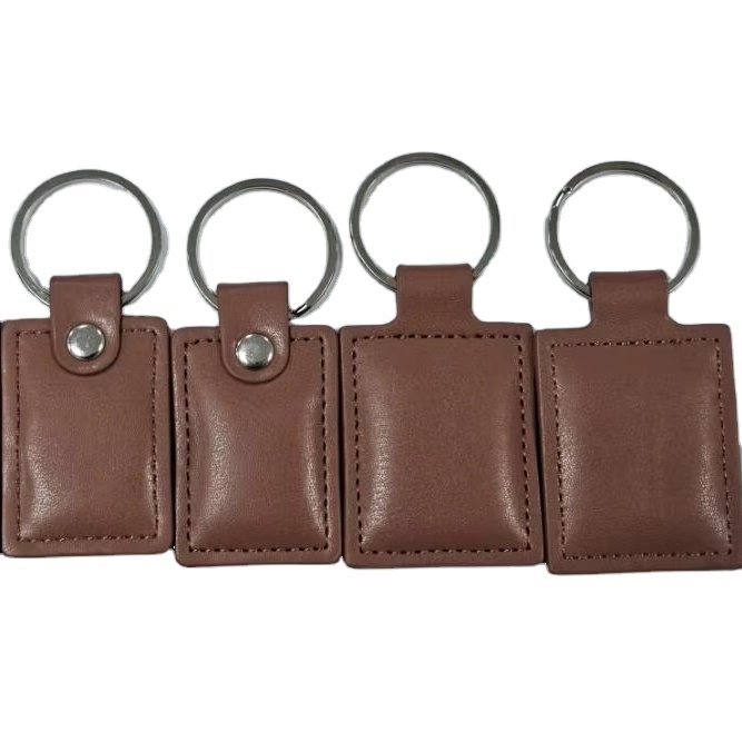 Waterproof Epoxy Leather RFID Keyfob Mini PU Key Card with T5577 Chip for Access Control 13.56MHz NFC and QR Code Interface