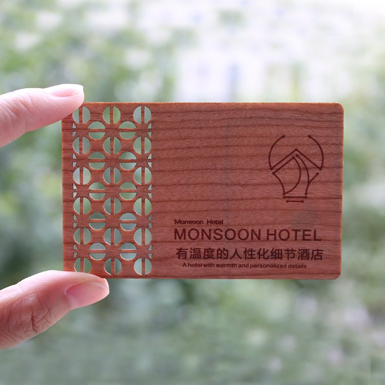 Laser Engraved Printed wood RFID NFC card For Business card Access Control hotel key card