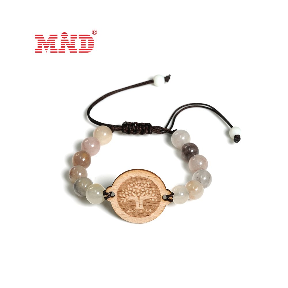 Healing Crystal Stone RFID Bracelet Event NFC Wristband with Soft NTAG 213 Wood NFC Card Tag