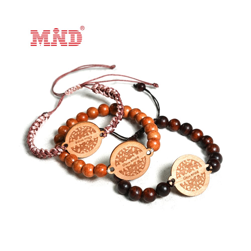 Healing Crystal Stone RFID Bracelet Event NFC Wristband with Soft NTAG 213 Wood NFC Card Tag