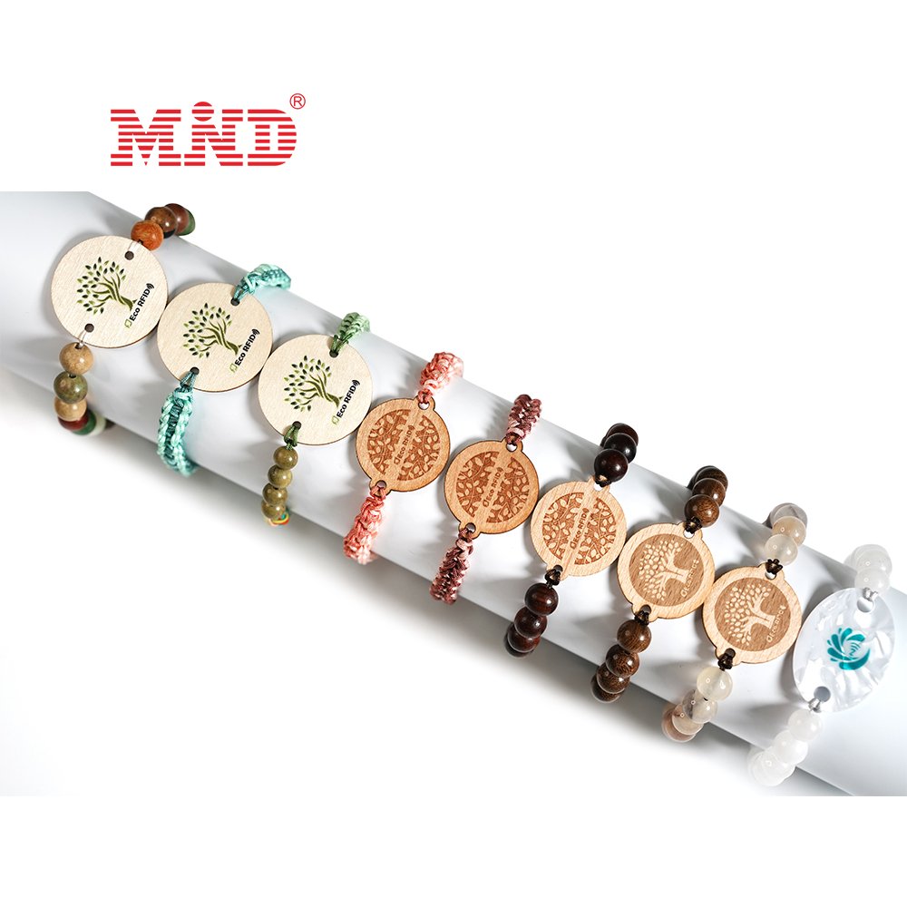 Healing Crystal Stone RFID Bracelet Event NFC Wristband with Soft NTAG 213 Wood NFC Card Tag