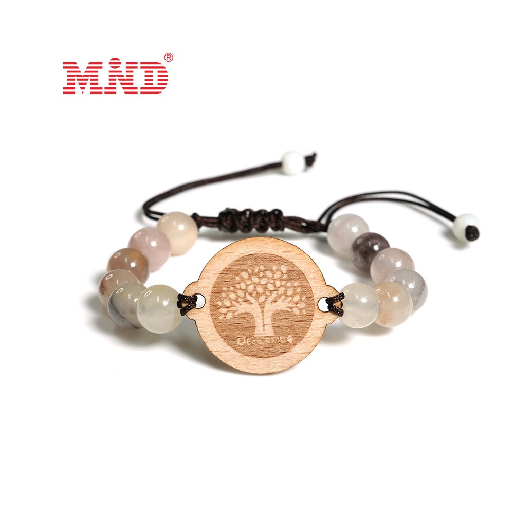 Colorful Natural Stone Bracelets Smart 13.56mhz RFID Nfc Wood Card With Hole Healing Gravel Crystal Gemstone Bracelet
