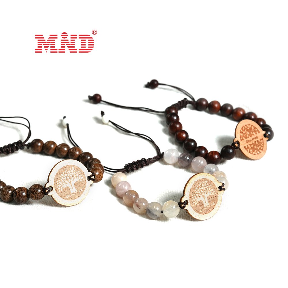 Colorful Natural Stone Bracelets Smart 13.56mhz RFID Nfc Wood Card With Hole Healing Gravel Crystal Gemstone Bracelet