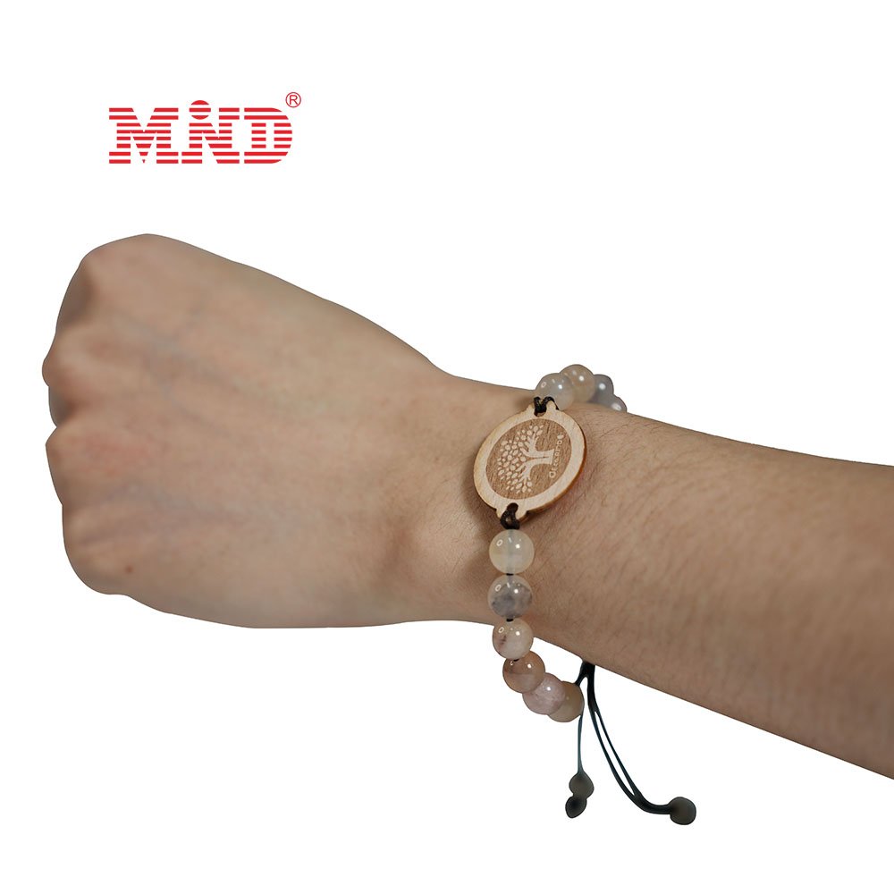 Colorful Natural Stone Bracelets Smart 13.56mhz RFID Nfc Wood Card With Hole Healing Gravel Crystal Gemstone Bracelet