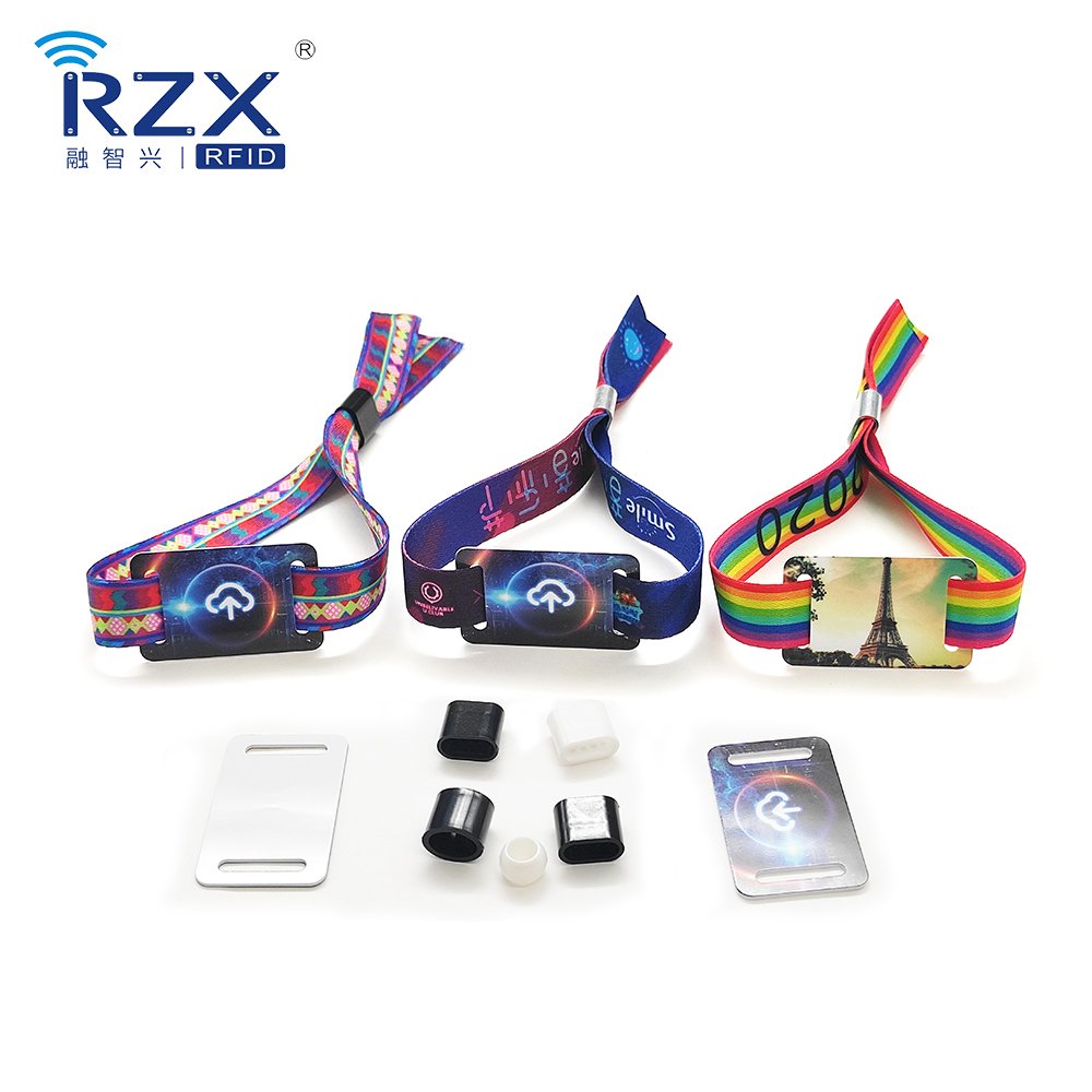 RFID Fabric Wristband access control system QR Code Fabric Woven Bracelet NFC social sharing