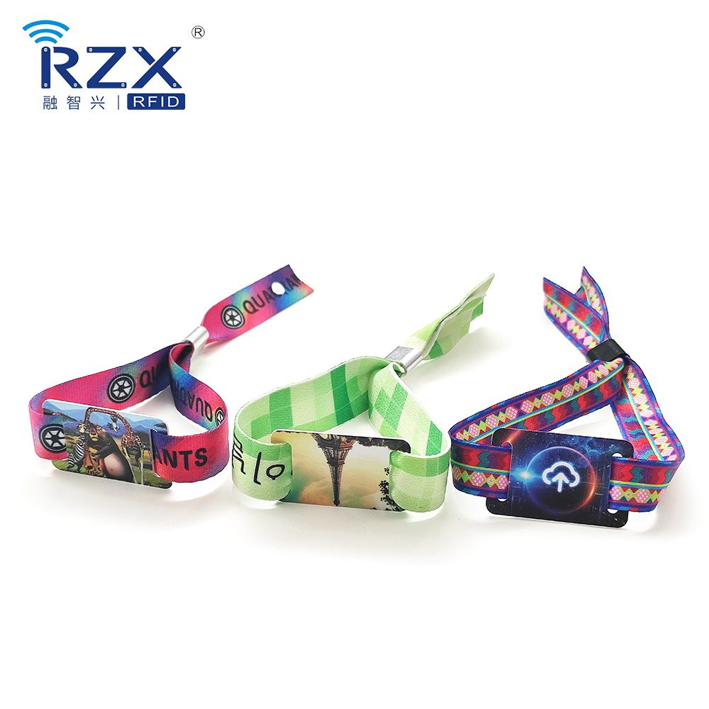 RFID Fabric Wristband access control system QR Code Fabric Woven Bracelet NFC social sharing