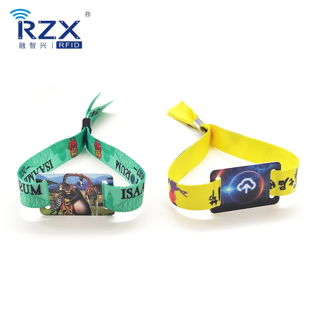 RFID Fabric Wristband access control system QR Code Fabric Woven Bracelet NFC social sharing