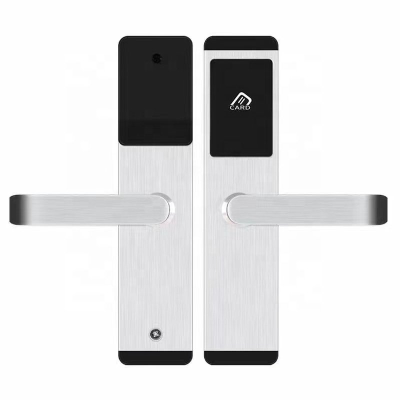 Single latch mortise Rfid keyless RFID IC card access control hotel handle card lock Serrures with key for motel hotel