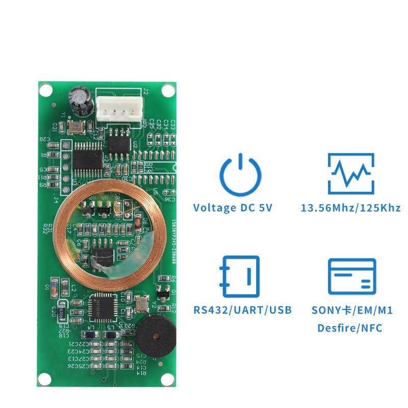 RFID Module Dual Frequency 125KHz 13.56MHz Access Control Card Reader Module with RS232 Communication Interface