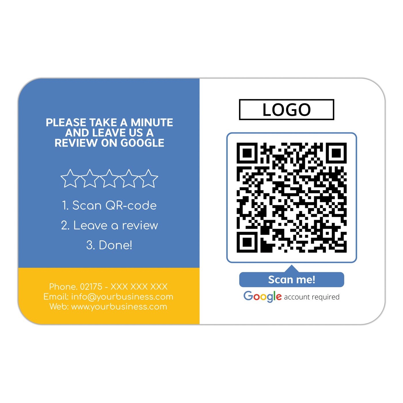 Google Review Card with QR Code Reusable NFC Smart Card Tap to Review Card