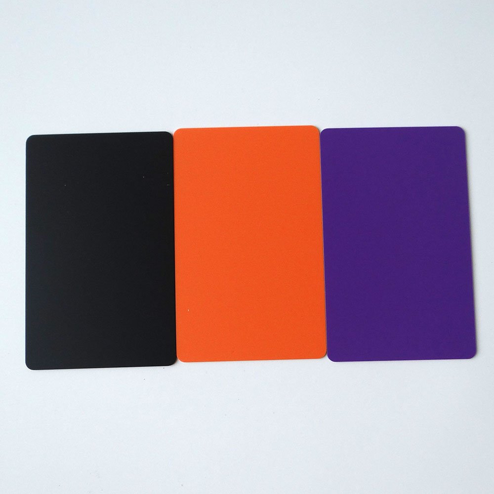 Colorful white / black red purple orange color blank 13.56mhz iso 14443a 213 chip matt finish nfc pvc plastic id card