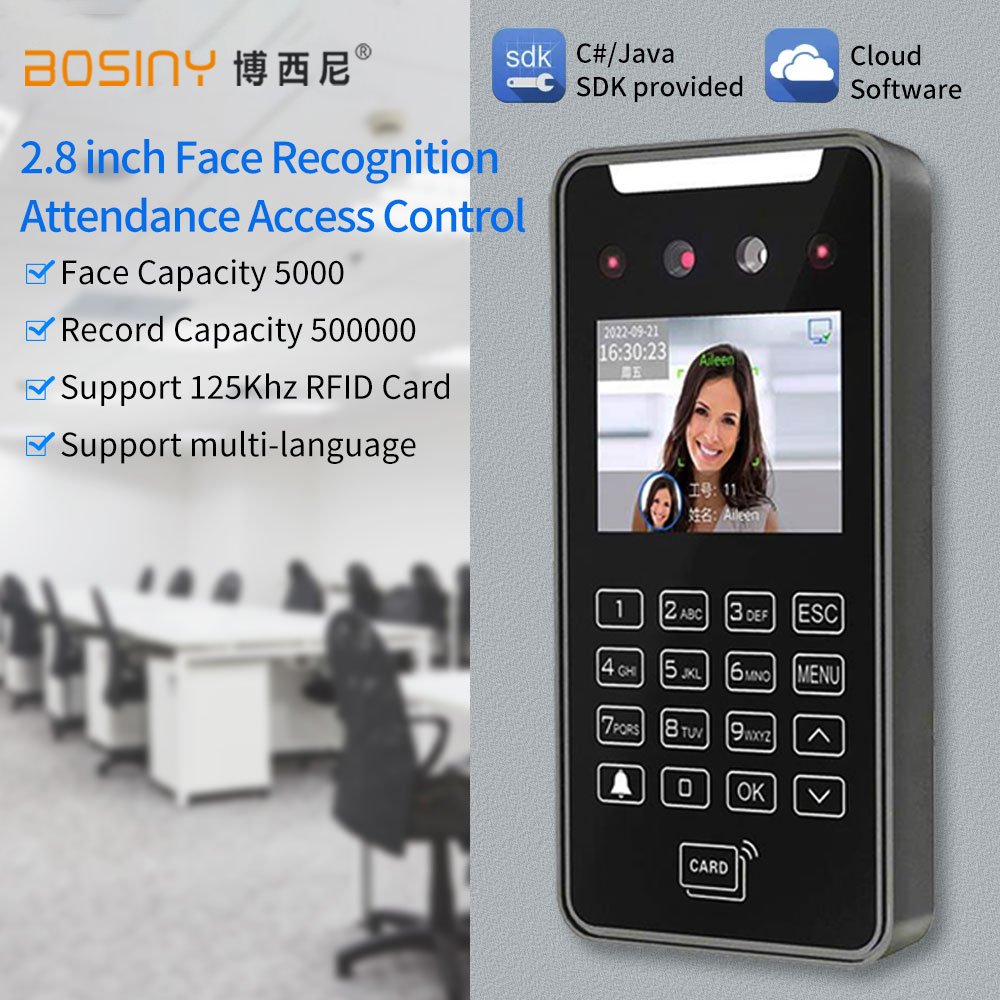 5000User 2.8Inch Touch Lcd 2MP Camera Biometric Face Recognition Wifi Access Control Employee Time Attendance Free Cloud API SDK