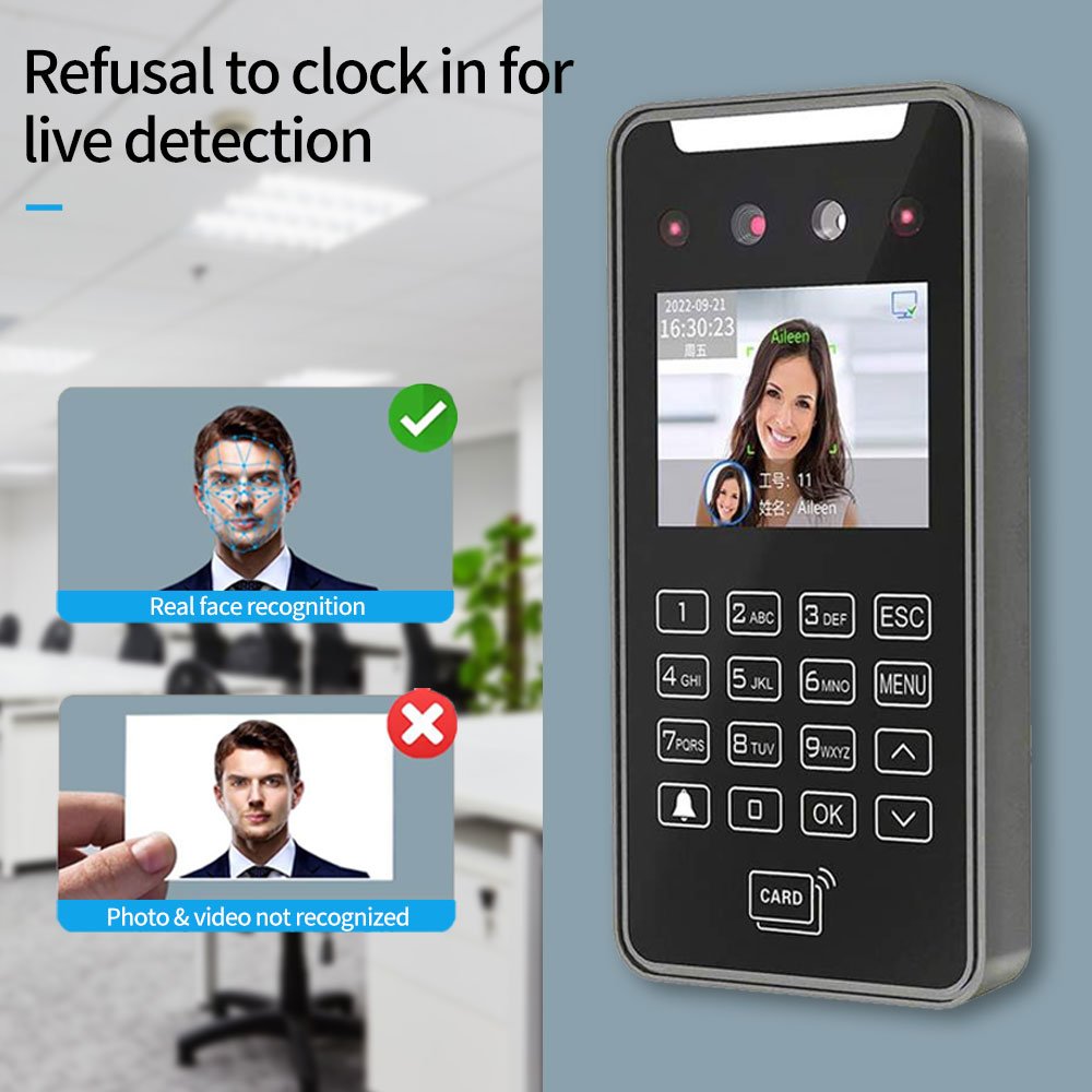 5000User 2.8Inch Touch Lcd 2MP Camera Biometric Face Recognition Wifi Access Control Employee Time Attendance Free Cloud API SDK