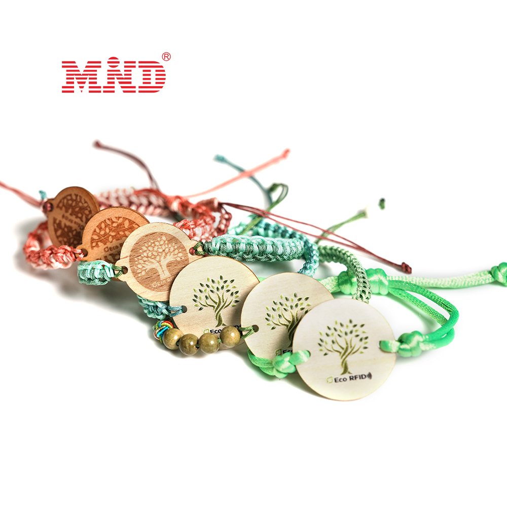 Customized RFID NFC Wristband Smart Wood Card Bamboo Business Handmade String Braided Bracelet
