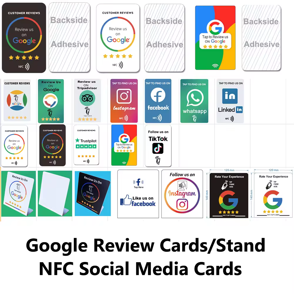 Customized 13.56Mhz RFID NFC Business Card Offset Printing Waterproof Mini Tag with QR Code for Google Links Google Review