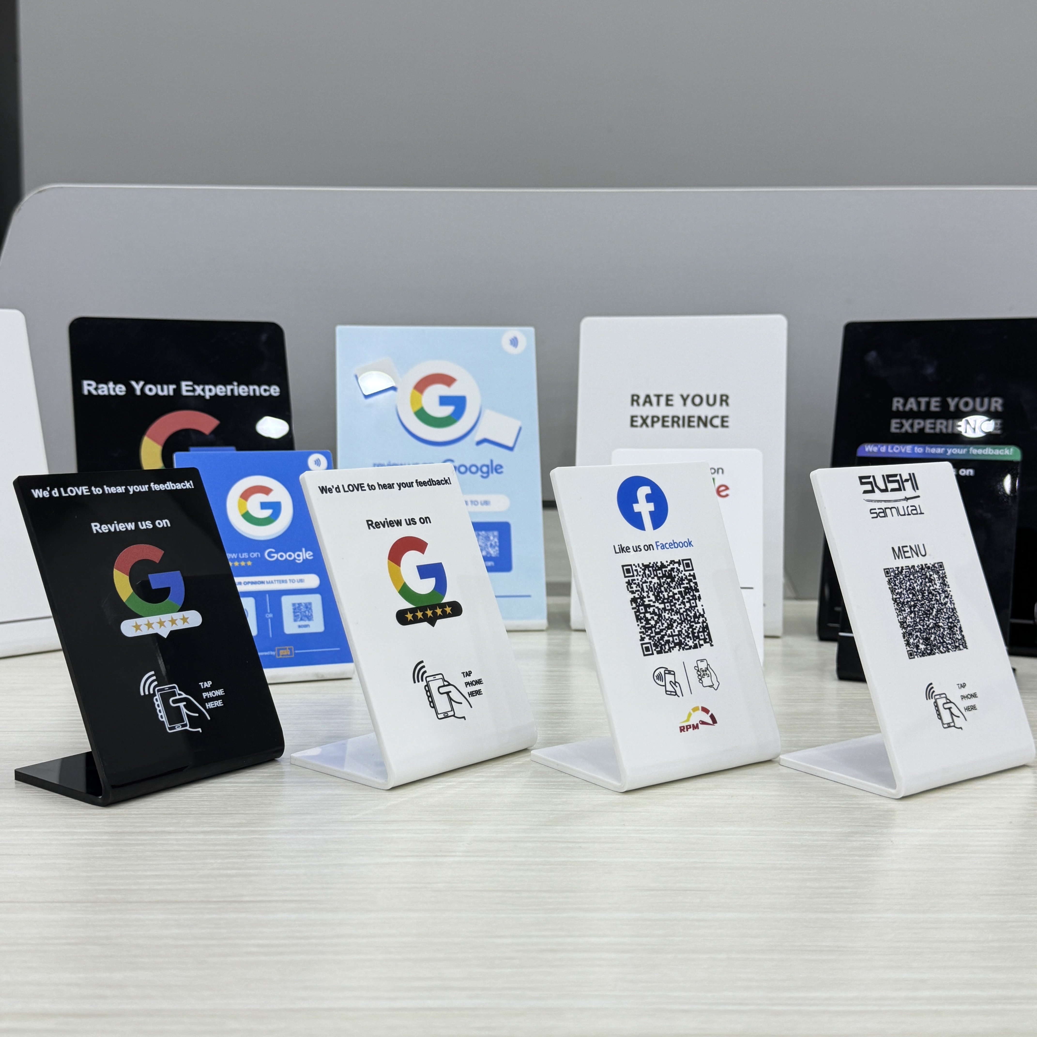 Custom Acrylic NFC google review stand table display qr code nfc stand