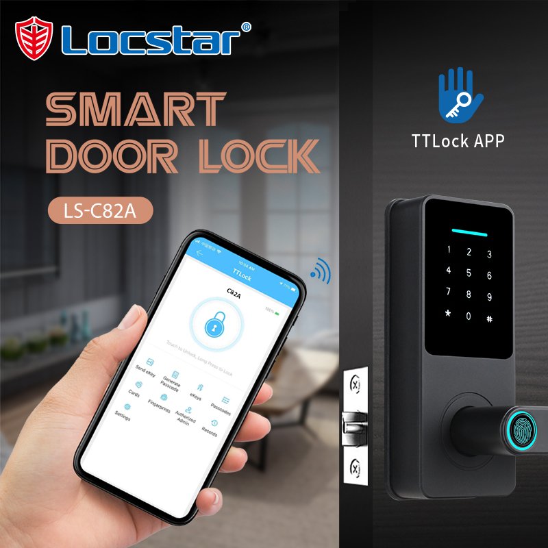 Locstar Home Security Wifi Smart Lock Stainless Topping Access Control Aluminum Sliding Controller Rfid Card Lock Ttlock Tuya