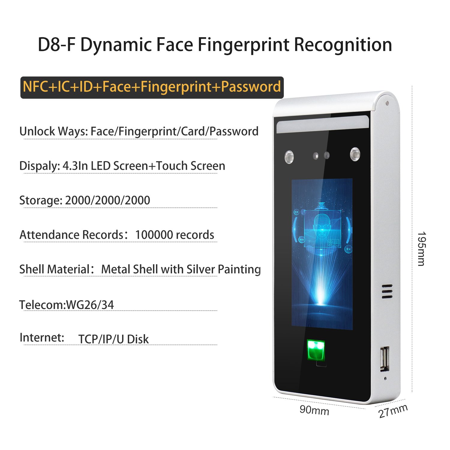 Attendance access Control System Face Recognition for Office,workshop,Apartment and Residential Door