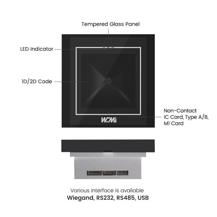Hot Sale 1D 2D QR + NFC RFID 13.56MHz Card Reader with USB Wiegand RS232 RS485 Interface Embedded Mounted QR Reader