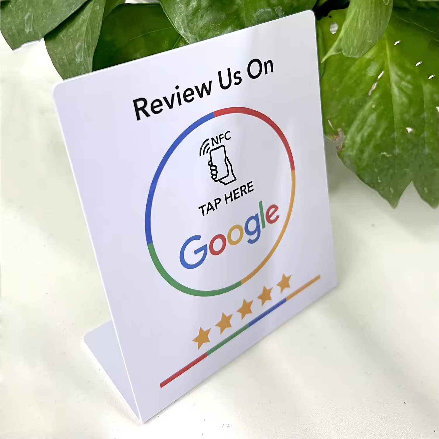Waterproof RFID NFC Review Stand Programmable NFC table PVC Display stand Touchless with QR Code for review NFC stand