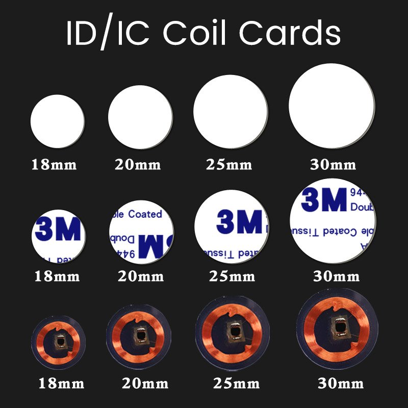 Access Control Proximity IC Coil Round Cards With 3 M Sticker RFID 125KHz Coil Proximity Cards