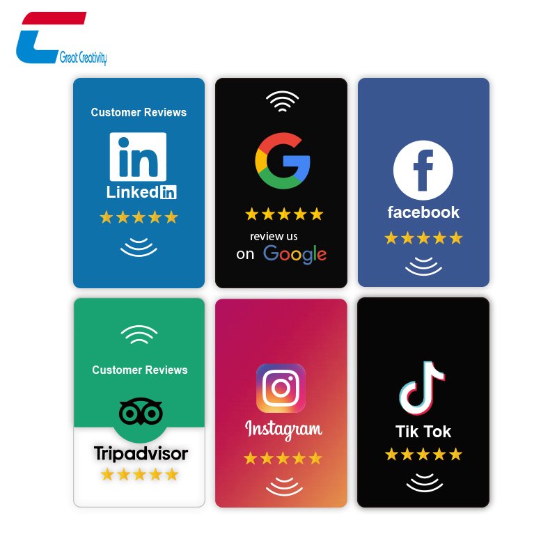 Factory TikTok Pop-up NFC Review Card Google Review PVC NFC Tap NTAG 213 Social RFID Business Cards