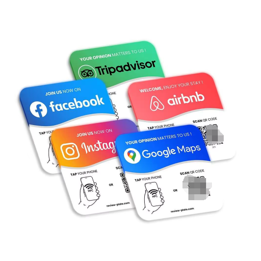 RFID Waterproof PVC Stand Tap Cards Sticker ISO Model Ntag213/215/216 Google Review Card Hotels 13.56MHz Frequency PET Material