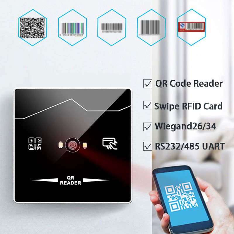 Support Bluetooth OEM NFC 13.56Mhz IC QR Code Reader RFID RS232 RS485 UART Interface QR Code Access Control Reader