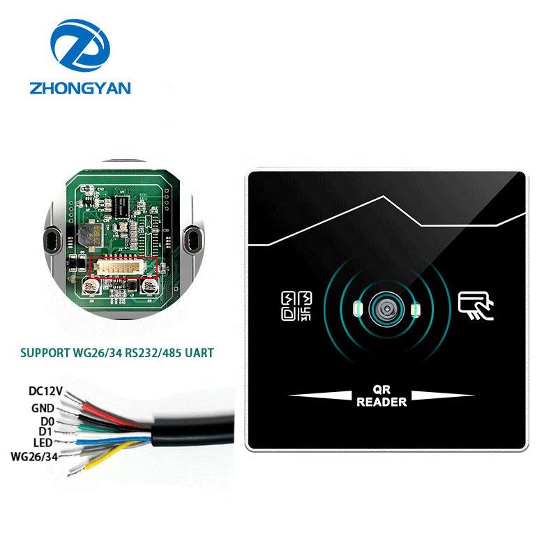 Support Bluetooth OEM NFC 13.56Mhz IC QR Code Reader RFID RS232 RS485 UART Interface QR Code Access Control Reader