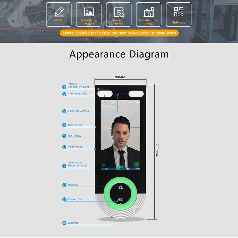 High End LEEKGOTECH 5.5inch Multi-Biometric Palm Facial Recognition Access Control Time Attendance Device with Free SDK Software