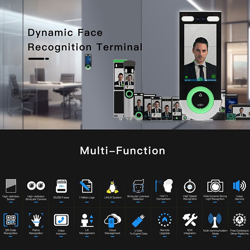 High End LEEKGOTECH 5.5inch Multi-Biometric Palm Facial Recognition Access Control Time Attendance Device with Free SDK Software