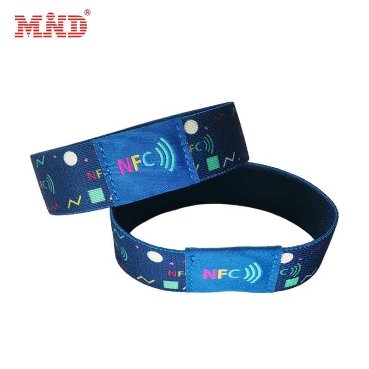 Custom Logo Reusable wrist bands strap Smart Rfid NTAG 215 Chip Access Control Bracelet Stretchy Elastic Woven NFC Band