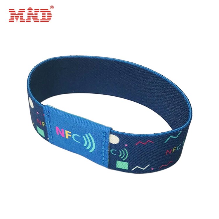 Custom Logo Reusable wrist bands strap Smart Rfid NTAG 215 Chip Access Control Bracelet Stretchy Elastic Woven NFC Band