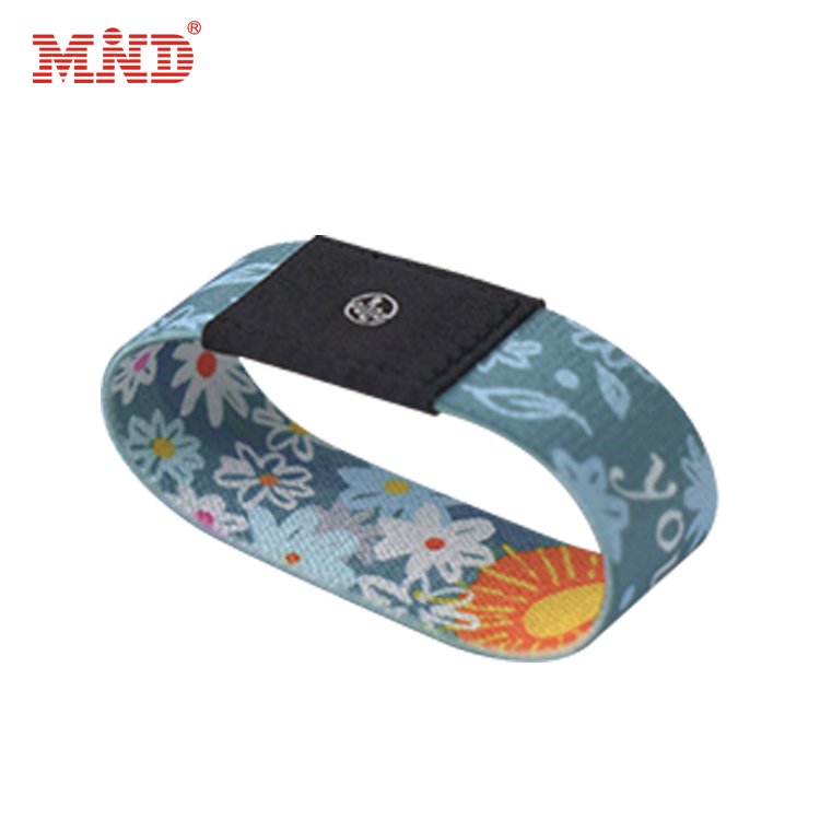 Custom Logo Reusable wrist bands strap Smart Rfid NTAG 215 Chip Access Control Bracelet Stretchy Elastic Woven NFC Band