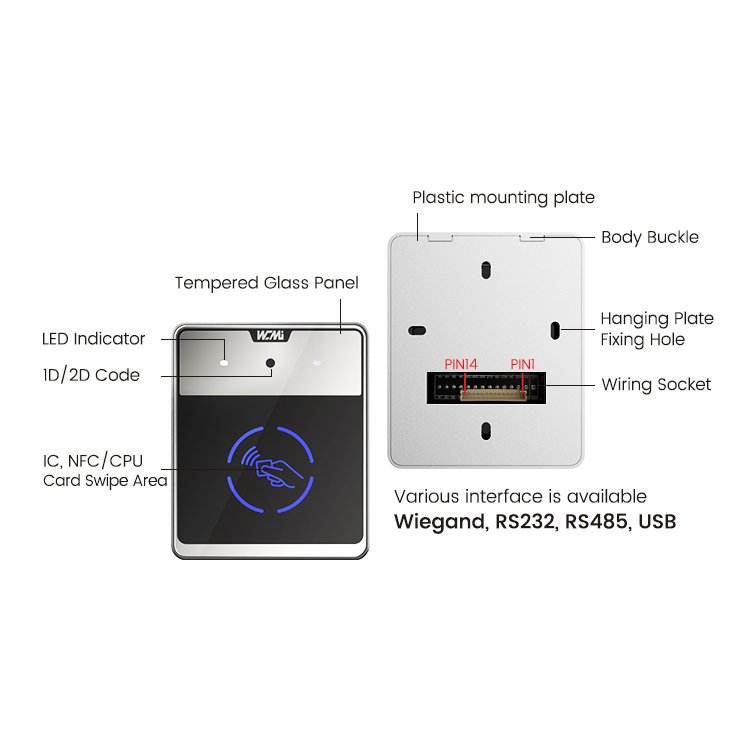 AC8630 13.56Mhz NFC Access Control Card Reader Green Pass Turnstile Wiegand RS232 RS485 QR Code Reader Module
