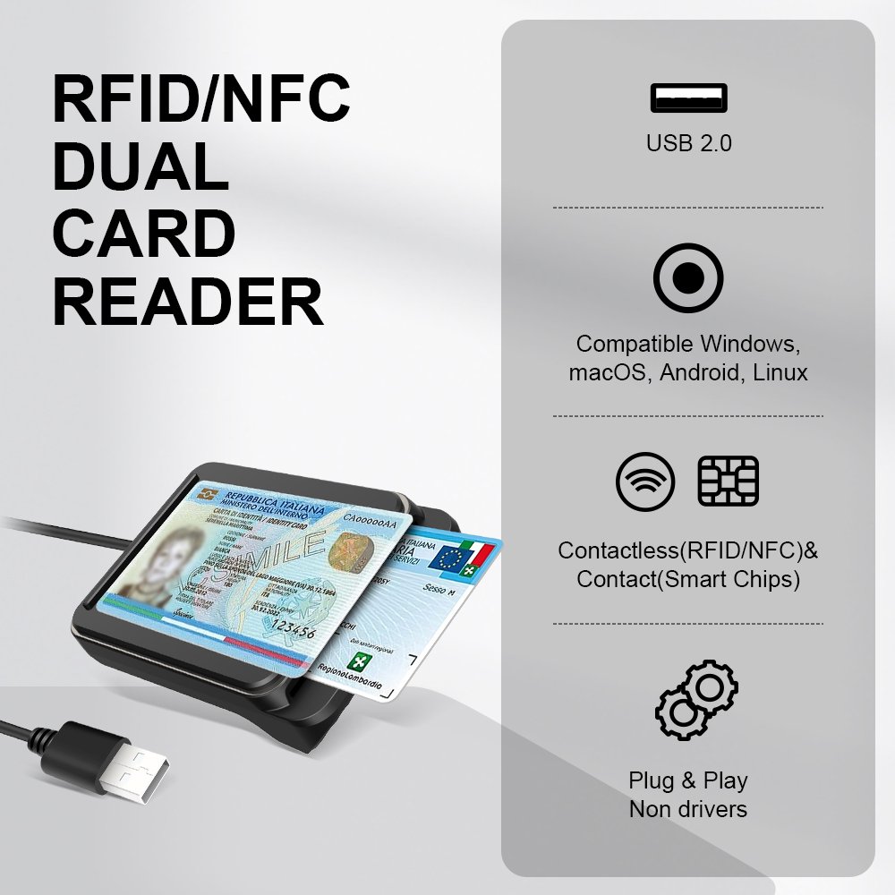 ZOWEETEK New Dual RFID NFC Access Control Card Reader USB Smart ID IC Chip Card Reader 13.56MHz RFID Reader CAC SIS Credit Card