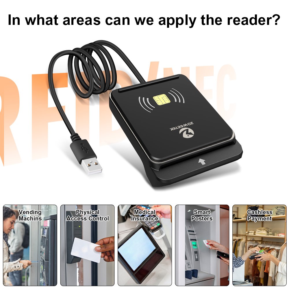 ZOWEETEK New Dual RFID NFC Access Control Card Reader USB Smart ID IC Chip Card Reader 13.56MHz RFID Reader CAC SIS Credit Card