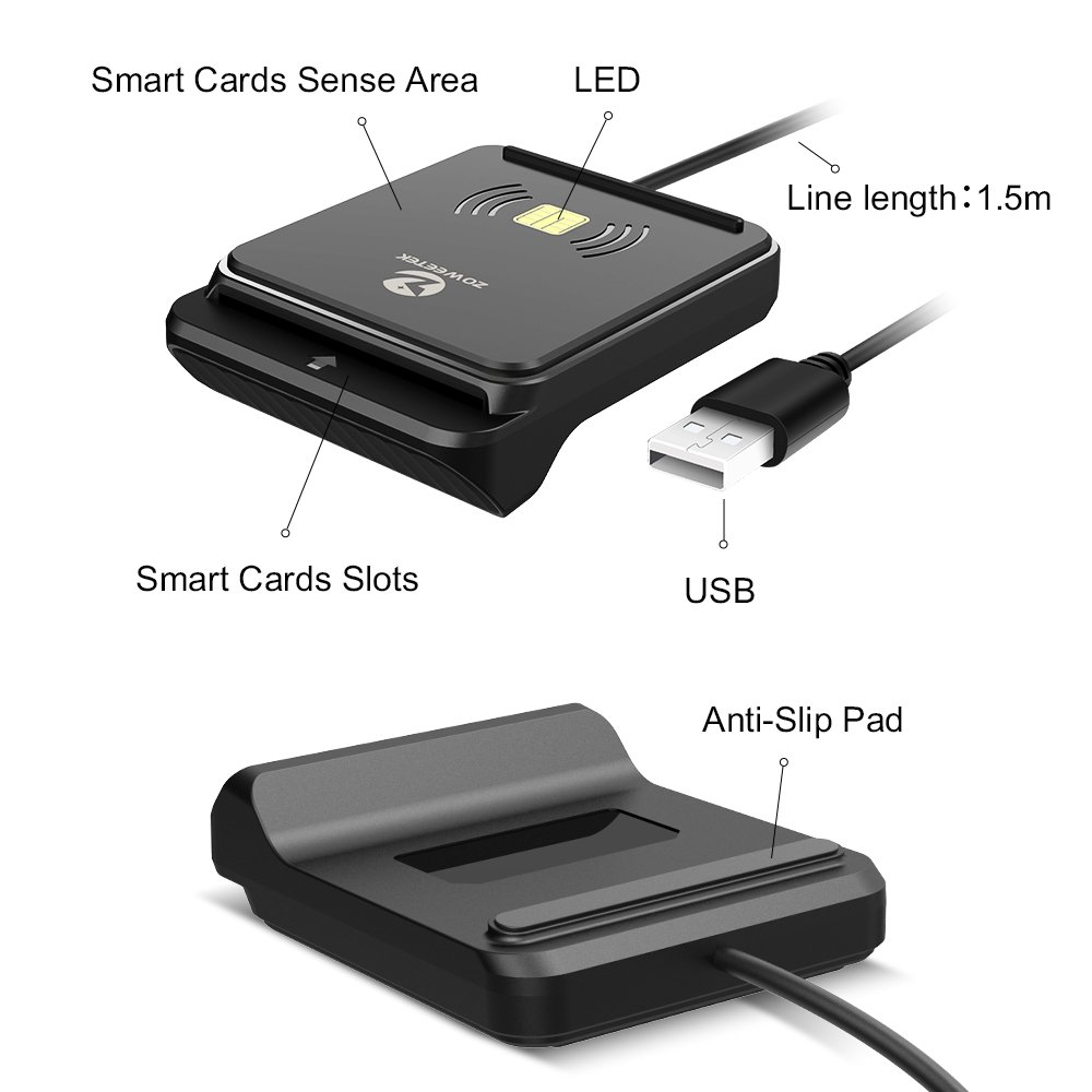 ZOWEETEK New Dual RFID NFC Access Control Card Reader USB Smart ID IC Chip Card Reader 13.56MHz RFID Reader CAC SIS Credit Card