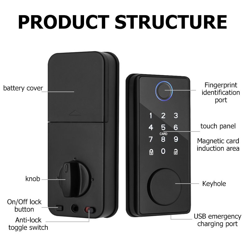Kadonio Keyless Card Door Lock Dead Bolt Lock Security Mortise Access Control Door Locks With Mobile APP